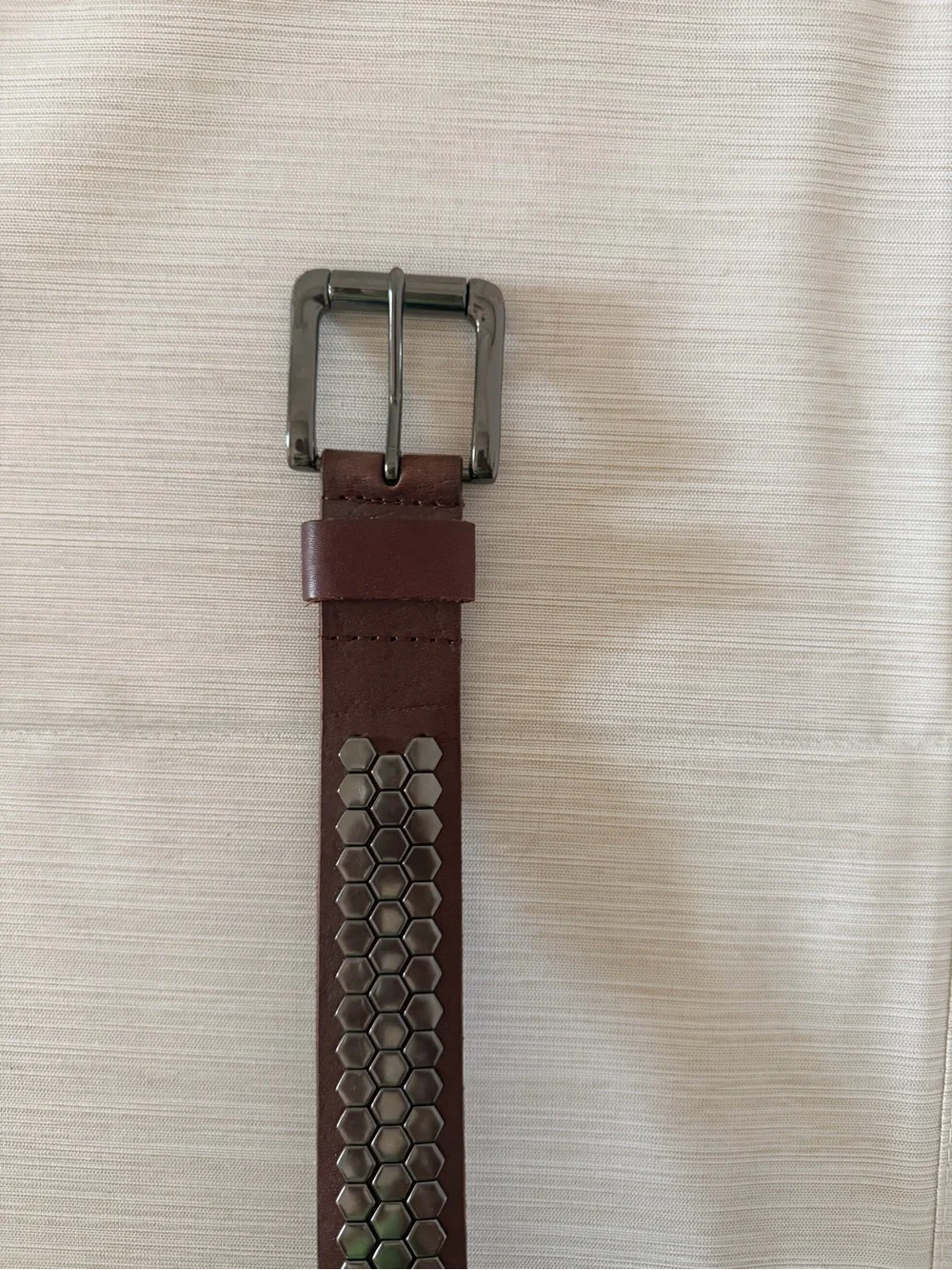JB Handmade Genuine Leather Brown Honeycomb Studded Hip Belt | Size 32